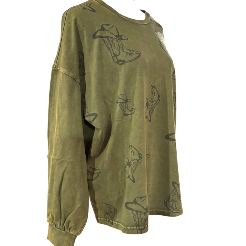 Easel Western women's cowboy hat‎ & boots long sleeve shirt sage green sz L NWT - Picture 4 of 9